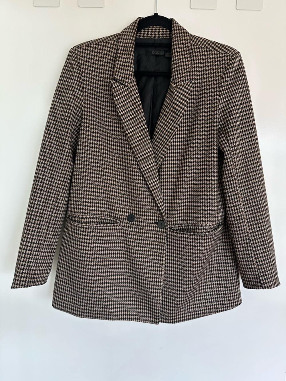 Classic Houndstooth Blazer Jacket - Black & Brown